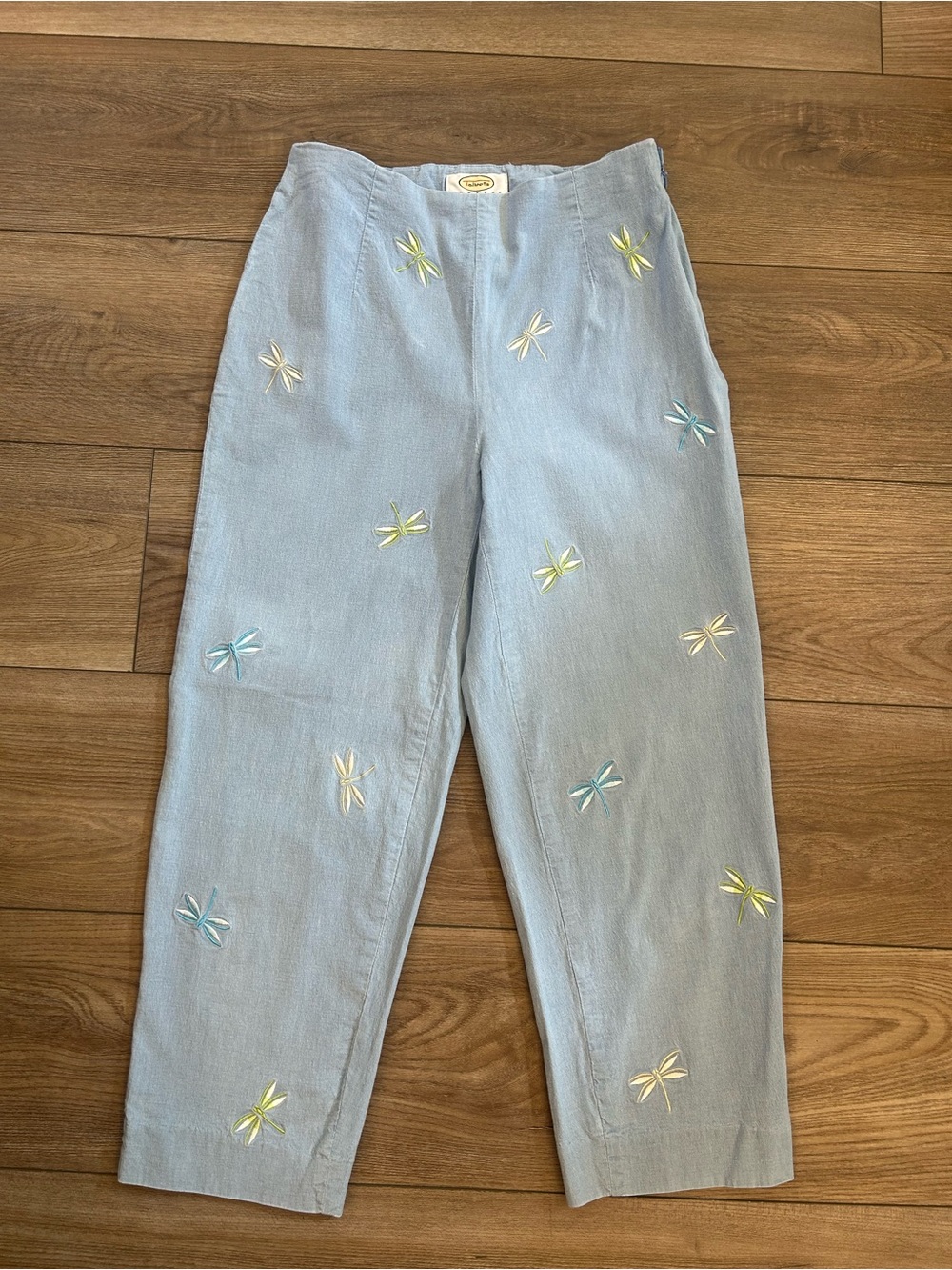 Vintage Talbots Petites Dragonfly Embroidered Crop Pants Blue 4P